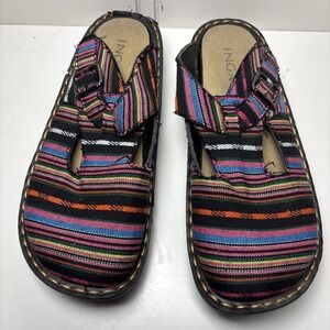 INGARO Happy SlipOn Clogs BuckleFabric Stripe Hippie Boho Comfort Women SZ 8.5